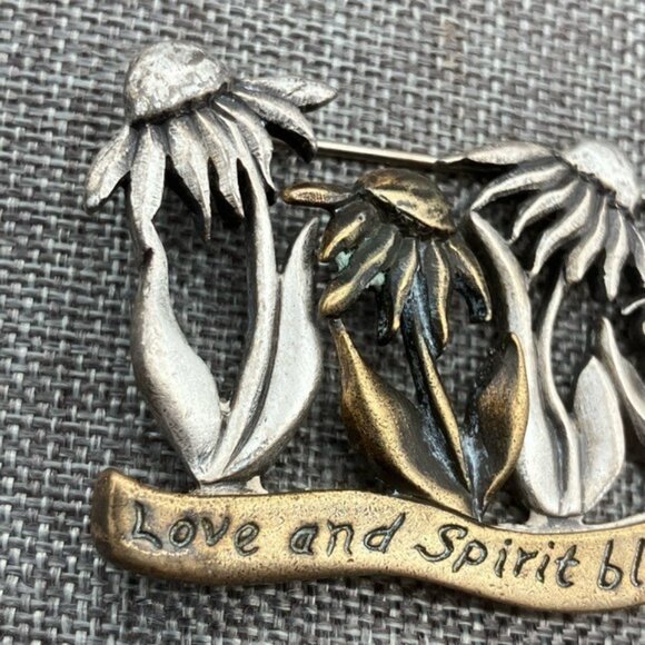 Vintage Floral Pin Brooch 2.25 In Love And Spirit Blossom Together 1997 Flower